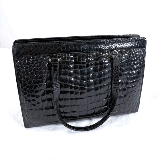 Filli Righini Venezia Handbags - VTG Filli Righini Venezia Black Crocodile Embossed Leather Purse Bag Mob Wife